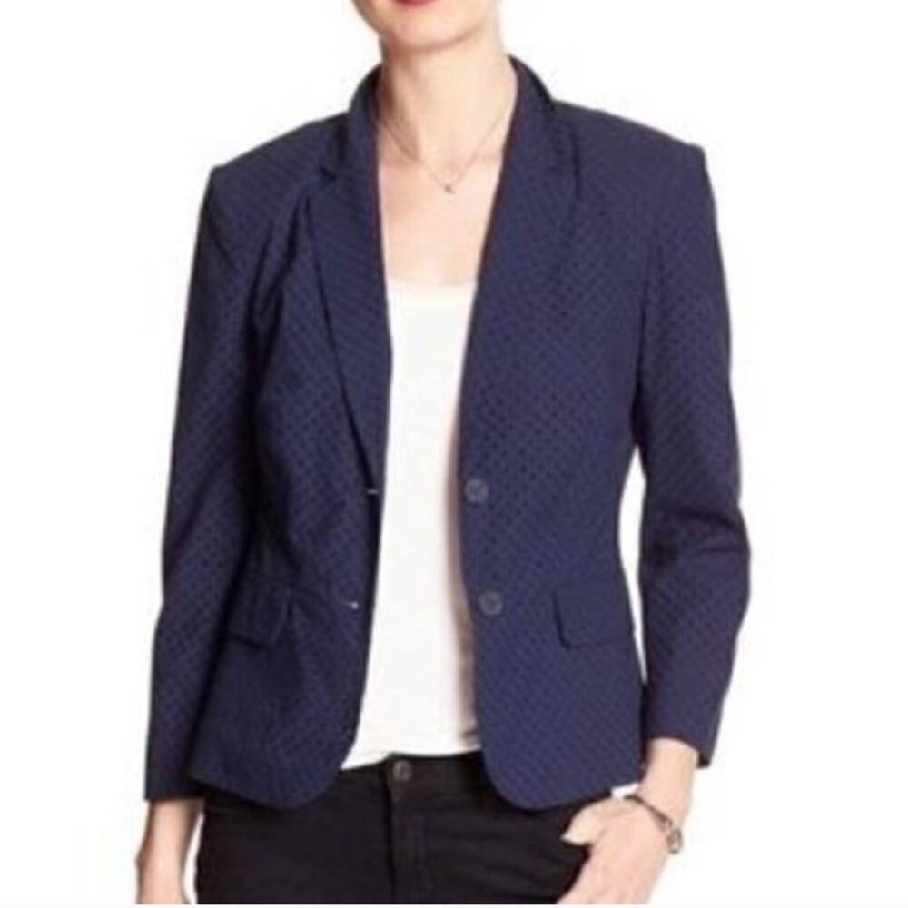 Banana Republic Navy Blue Eyelet Two Button Blazer Size 0 Petite NWT